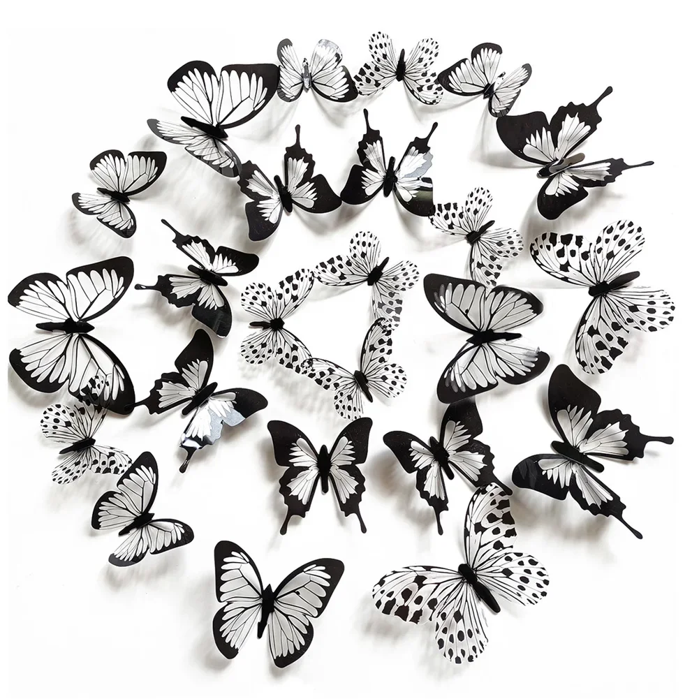 

24 pcs/set Black white 3D butterfly Wall Sticker Wedding Decoration bedroom living room Home Decor Butterflies Decals stickers