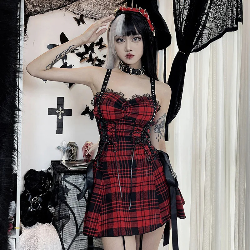 Gothic DressSummer and Fall College Style Skirt Dark Red Plaid Spice Girls Halter Design Dresses for Women 2023Goth dress
Gothic DressSummer and Fall College Style Skirt Dark Red Plaid Spice Girls Halter Design Dresses for Women 2023Goth dress