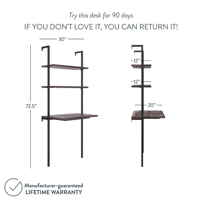 Theo 2-Shelf Industrial Wall Mount Ladder Table, Small Computer Desk, Nutmeg/Matte Black Computer Desks
Theo 2-Shelf Industrial Wall Mount Ladder Table, Small Computer Desk, Nutmeg/Matte Black Computer Desks