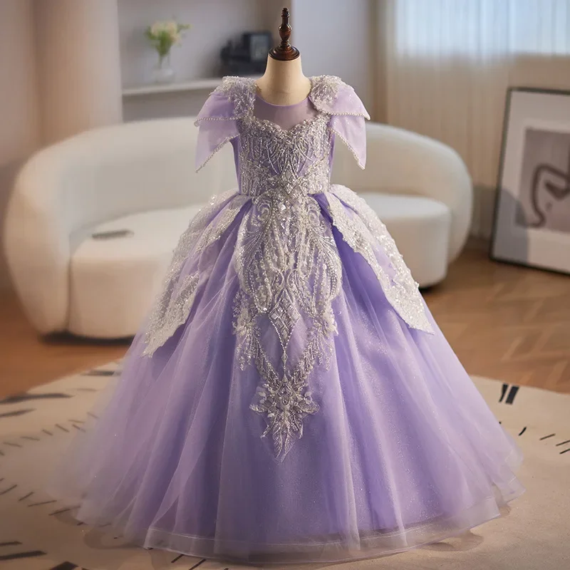 

GUXQD модные детские платья с цветами для девочек блестками тюлевые Детские платья на выпускной день рождения