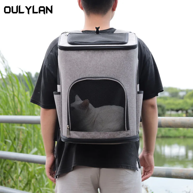 

Pet Carriers Bag Cats Double Shoulder Bag Outdoor Travel Carrier Backpack With Safety Zippers Breathable Puppy Carrying Bag