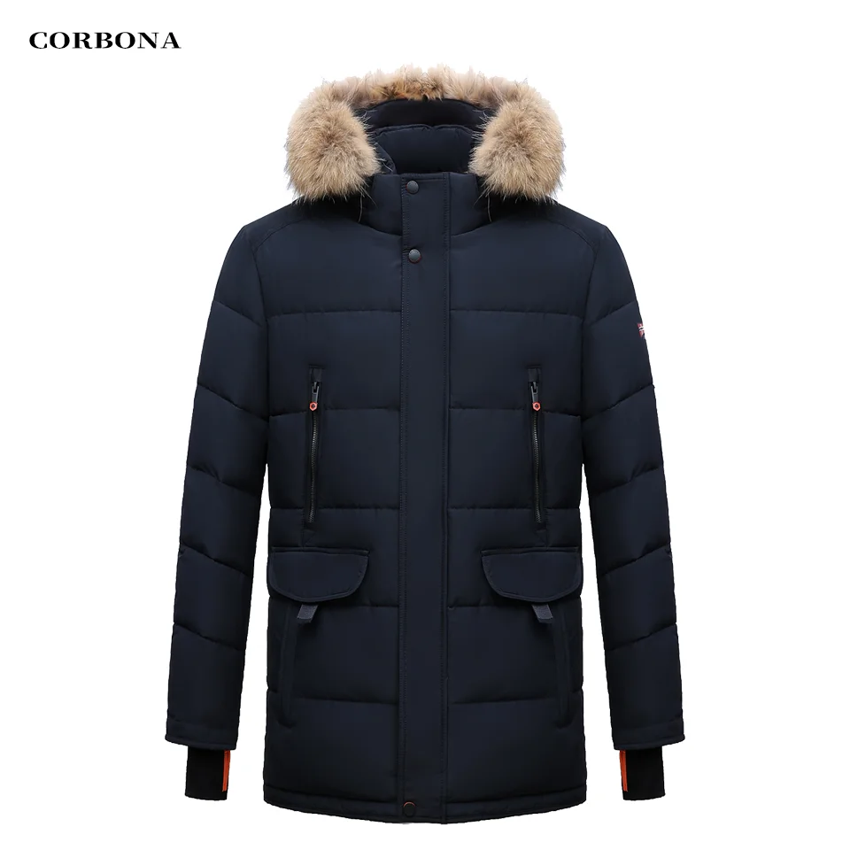 

CORBONA 2023 NewArrival Men Real Fur Winter Jacket Navy Blue Casual Coat Daily Windproof Warm Gift High-End Cotton Male Parka