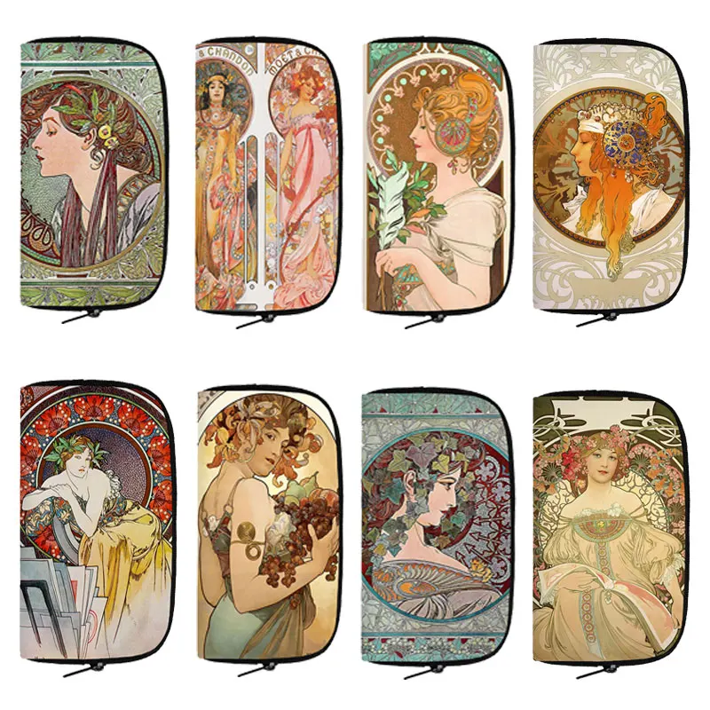 

Oil Painting By Alphonse Mucha Print Wallet Women Men Coin Money Bags Phone ID Credit Card Casual Holder Purse Long Wallets Gift