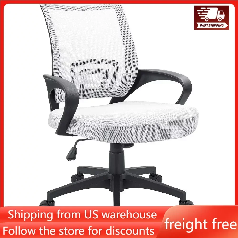 

Mid Back Office Chair Mesh Swivel Desk Chair With Armrests White Computer Armchair Furniture Chairs Gaming Cheap Cushion