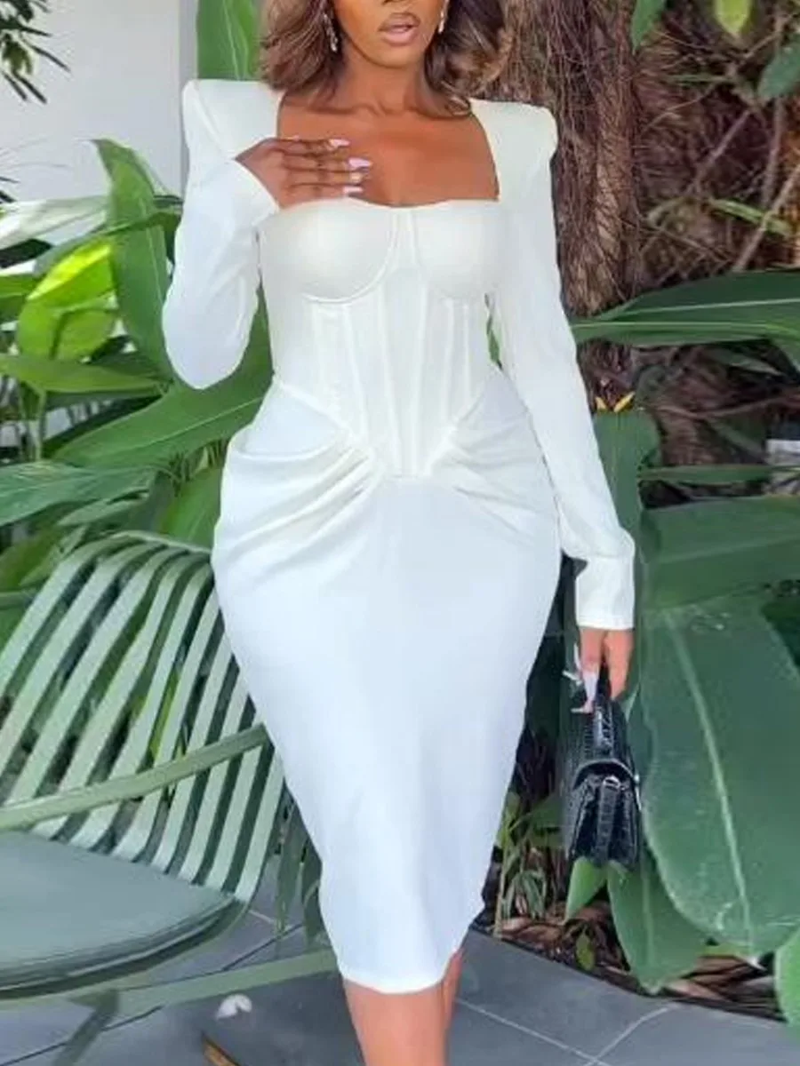 LW Elegant Midi Dress Women's Square Neck Ruched Slit Bodycon Dress Long Sleeve Back Split Square Collar Zipper Dresses
LW Elegant Midi Dress Women's Square Neck Ruched Slit Bodycon Dress Long Sleeve Back Split Square Collar Zipper Dresses