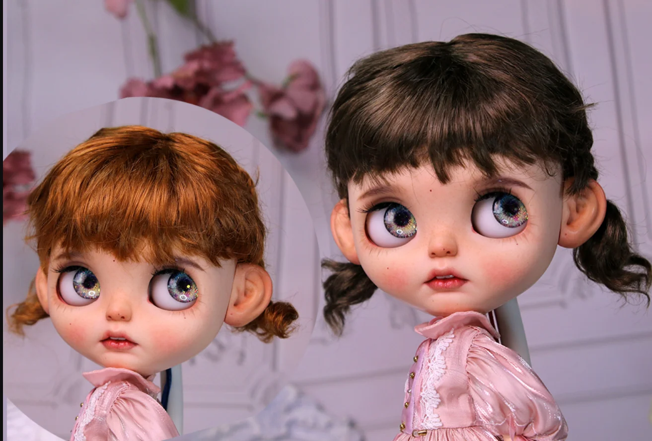 

Blyth doll 1/6 9-10in and BJD doll wig wig double braid wig milky white/brown/reddish brown DIY BJD doll accessory sizes 9-10