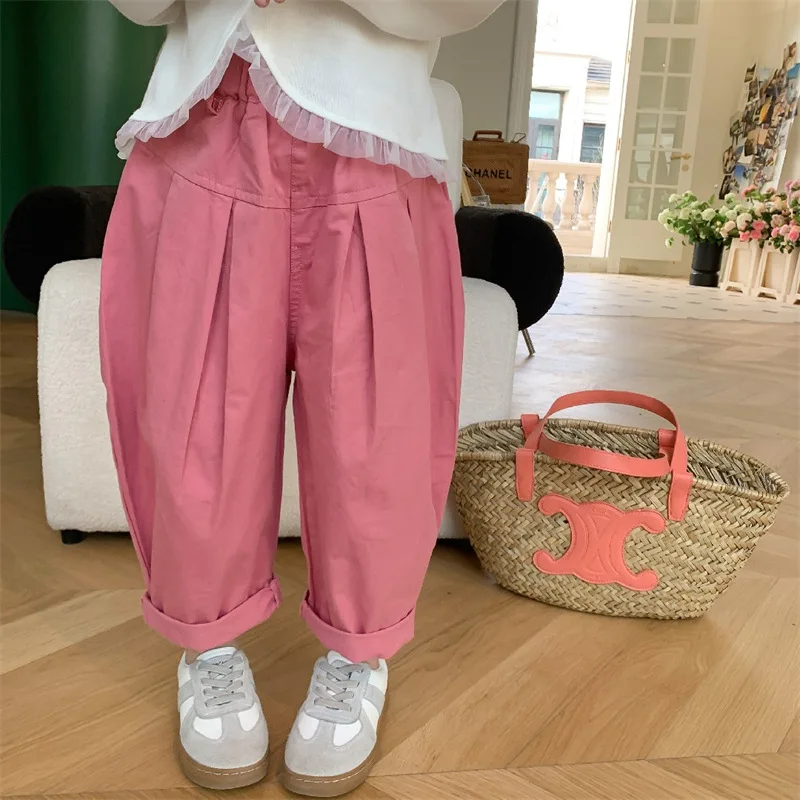 

Korean Versatile Casual Loose Soild Childrens Clothing Elastic Waist New Autumn Style Pleated Kids Pants Girls Autumn Tide