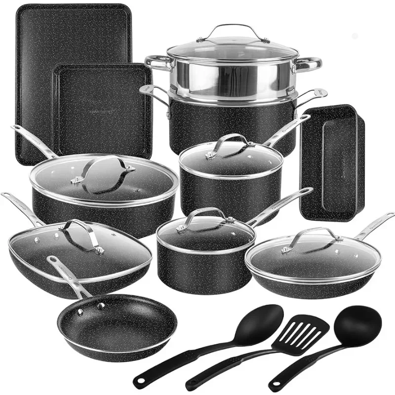

Granitestone 20 Pc Black Pots and Pans Set Non Stick, Kitchen Cookware Sets, Pot and Pan Set, Diamond Coated Non Stick Pots
