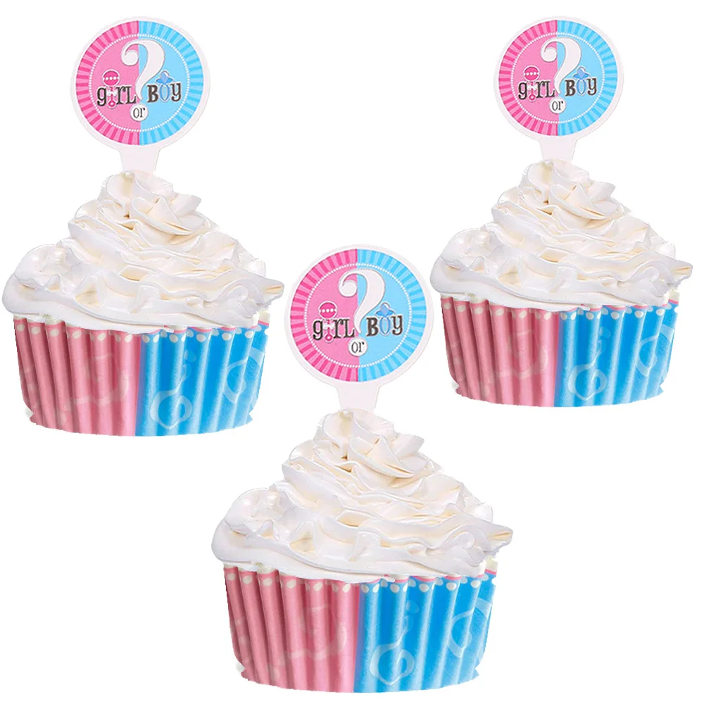 

48 PCS Gender Reveal Boy Or Girl Cupcake Toppers Cupcake Baby Shower Kids Birthday Party Cake Decorations Supplies