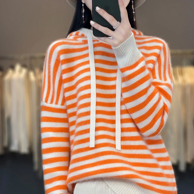 100% pure wool women's hooded sweater casual loose knit long-sleeved pullover women's cashmere sweater hot sale in autumn M-XXL 
100% pure wool women's hooded sweater casual loose knit long-sleeved pullover women's cashmere sweater hot sale in autumn M-XXL