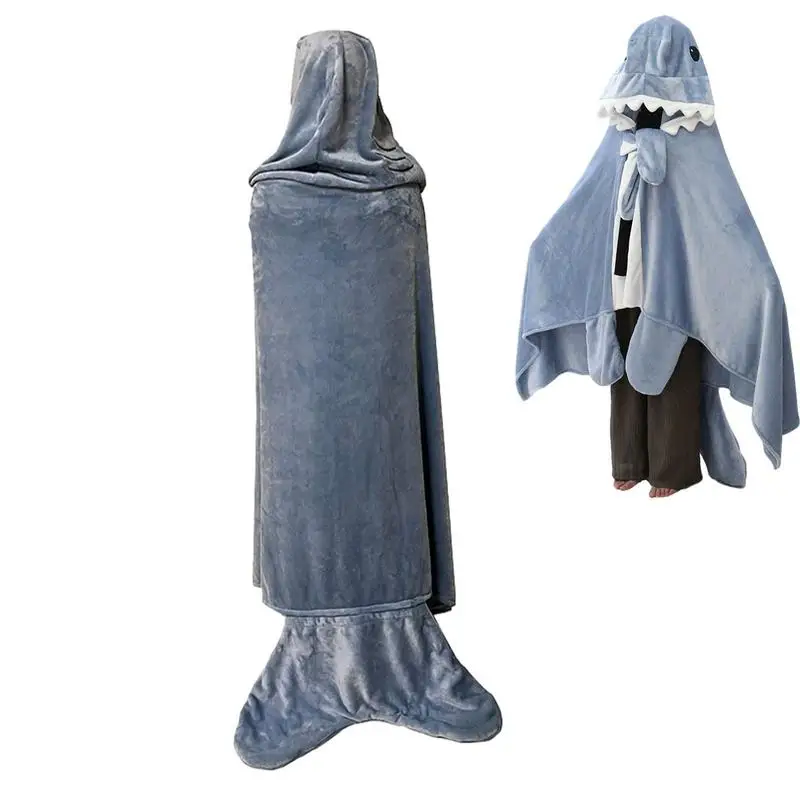 

Shark Hoodie Blanket Wearable Hoodie Cape Shawl Costume Cozy Hooded Throw Blanket Sleeping Shawl Cape Nap Quilt Blue Shark