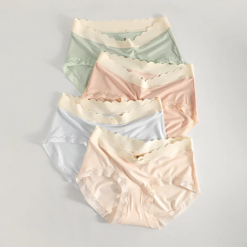 

Silk Feel Modal Cotton Maternity Panties Thin Breathable Large Size Mid Waist Support Belly V-shaped Underwear Pregnancy Briefs