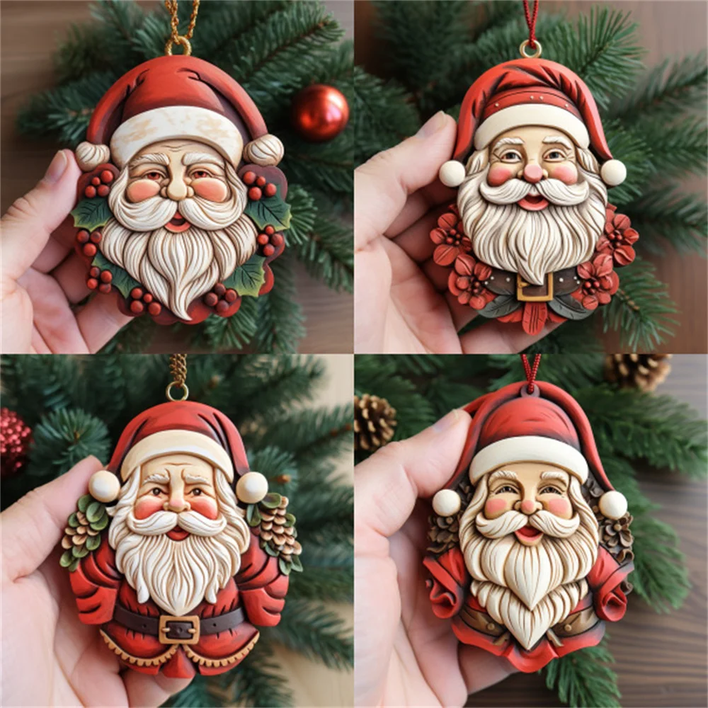 

Vintage Colorful Santa Claus Wooden Pendant Christmas Tree Decoration Hanging Decoration White Bearded Old Man Bookmark