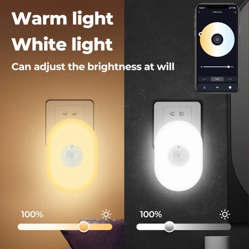 

Умный светодиодный ночник Wi-Fi Tuya, светильник с пассивным ИК датчиком движения, с вилкой для ЕС, США, Великобритании, с теплым белым светом, с голосовым управлением через приложение для Alexa Home
