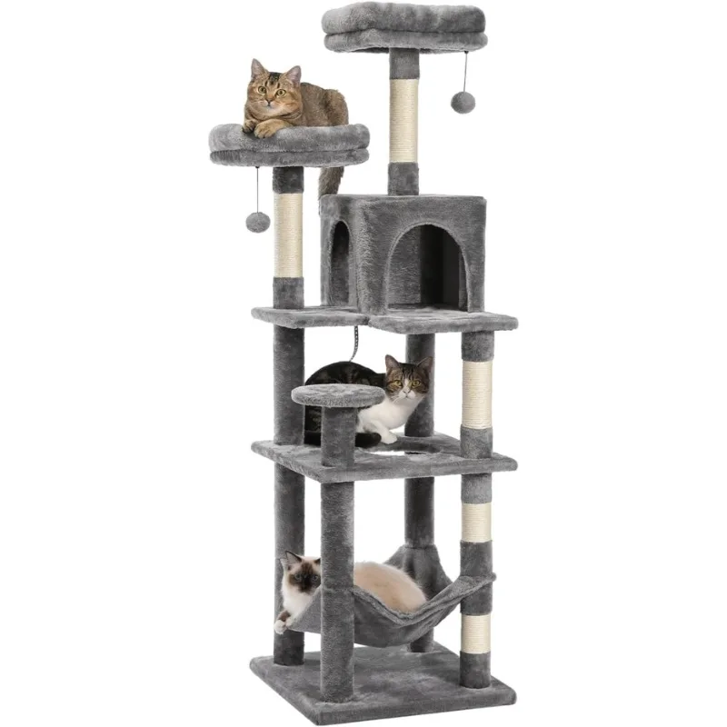 

60.6 Inches Multi-Level Cat Tree Cat Tower for Indoor Cats with Sisal-Covered Scratching Post, Cozy Condo