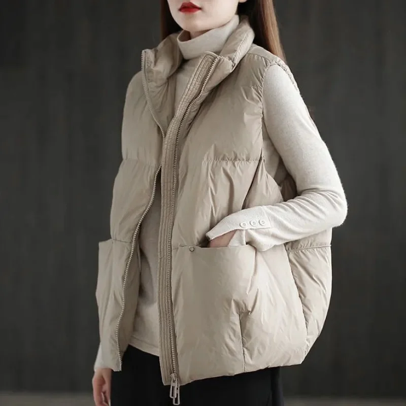 

Women's Down Vest 2024 Winter New Loose Thickened White Duck Down Tank Top Sleeveless Female Coat Solid Color Commuter Versatile