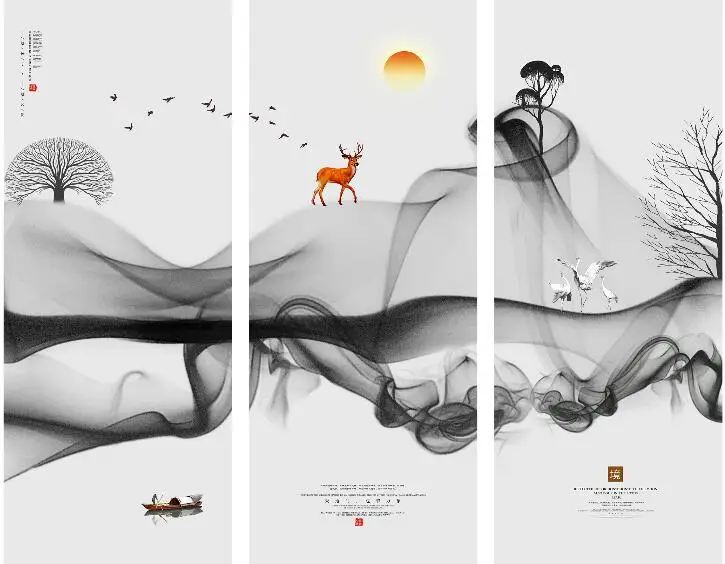

MT4007 Chinese Style boat deer sunrise landscape Print Art Canvas Poster For Living Room Decor Home Wall Picture