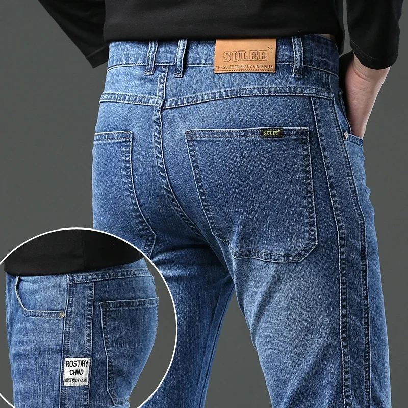 

Джинсы мужские тонкие облегающие с логотипом бренда, повседневные эластичные брюки из денима, роскошная одежда, весна-лето 2024