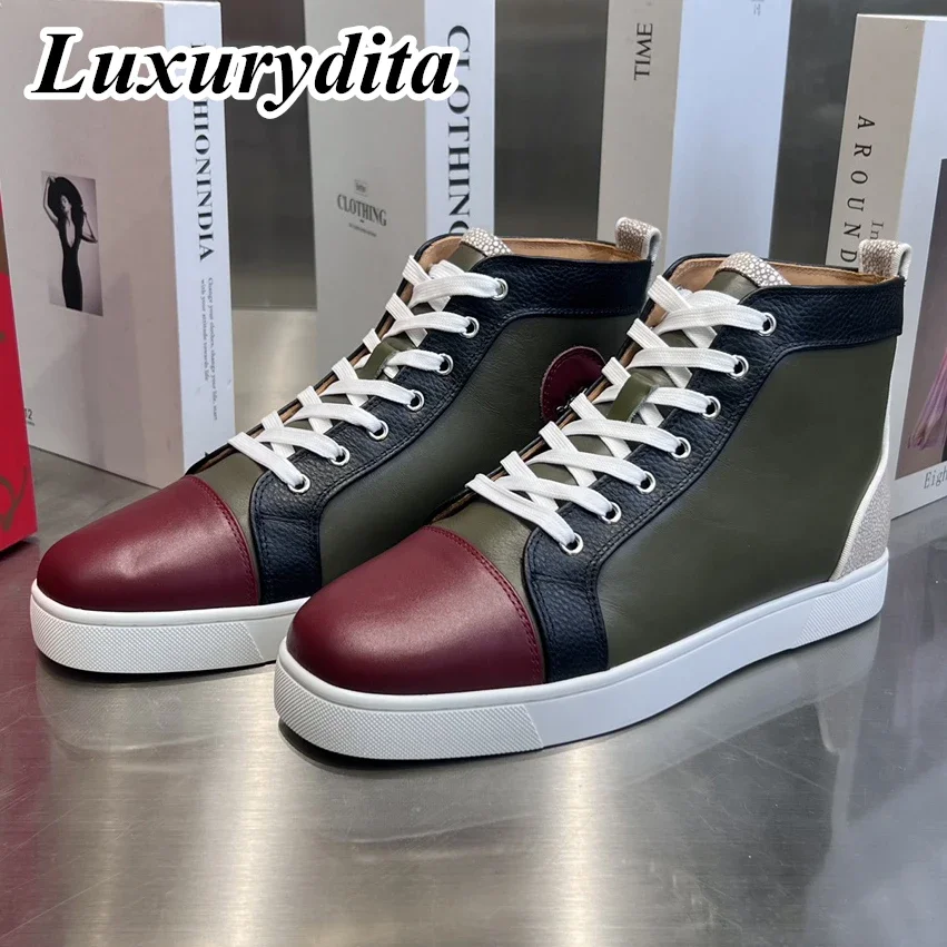 

LUXURYDITA Designer Men Casual Sneakers Real Leather Red sole Luxury Womens Tennis Shoes 35-47 Fashion Unisex loafers HJ86