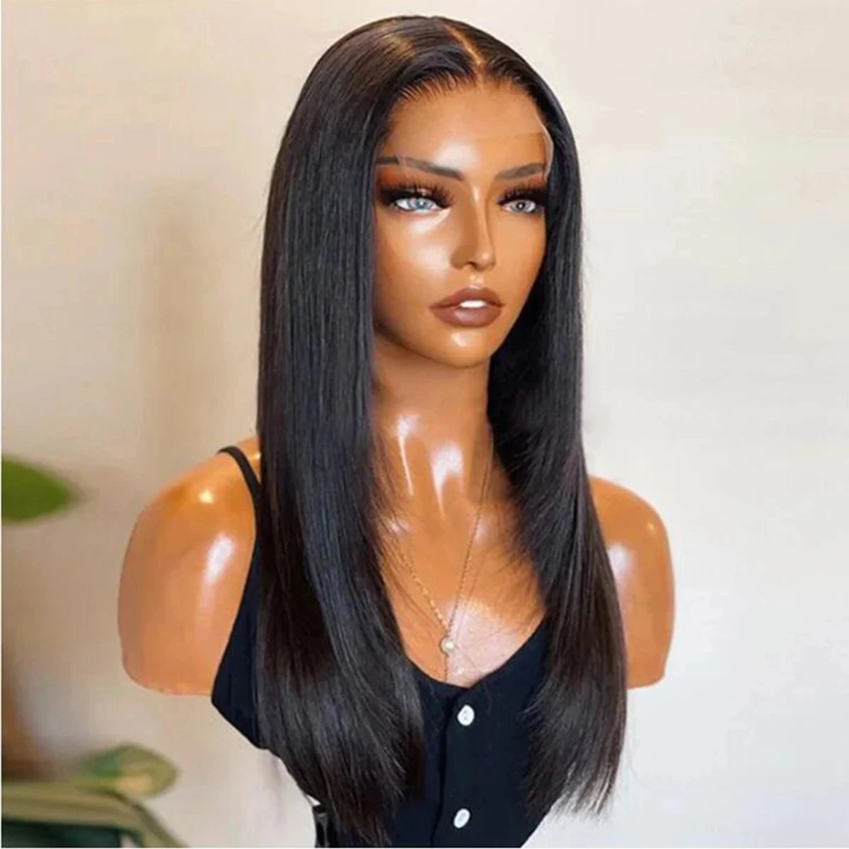 

Lace Front Wig Layered Black Glueless 26Inch 180Density Long Preplucked Silky Straight For Women Baby Hair Heat Resistant Daily