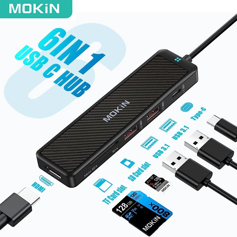 

MOKiN USB C Hub 4K@60Hz HDMI USB C To USB 3.1 Ports SD/TF Card Reader Multiport Adapter for MacBook Pro PC Gaming Accessories
