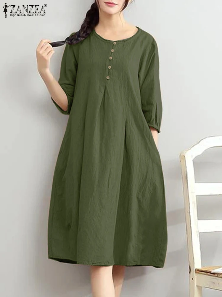 Summer Women O Neck 3/4 Sleeve Midi Dress ZANZEA Vintage Casual Cotton Shirt Vestido Oversize Robe Femme Solid Loose Sundress
Summer Women O Neck 3/4 Sleeve Midi Dress ZANZEA Vintage Casual Cotton Shirt Vestido Oversize Robe Femme Solid Loose Sundress