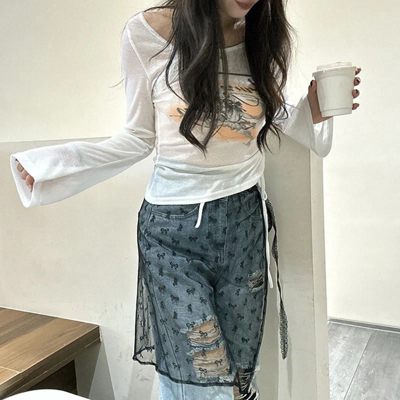 

Women's Skirts Lace Layered Gauze Skirts Lace Up Hot Girls Matching Apron Skirts Poker Jeans Fashion Streetwear