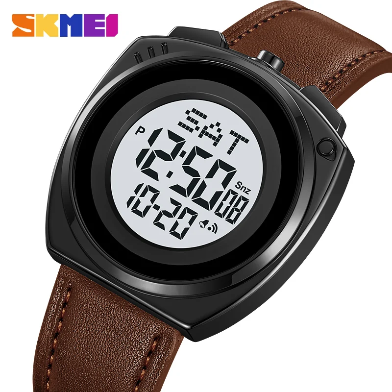 

SKMEI мужские электронные часы из натуральной кожи с двойным дисплеем времени секундомером таймером датой часами обратным отсчетом плаванием 2241