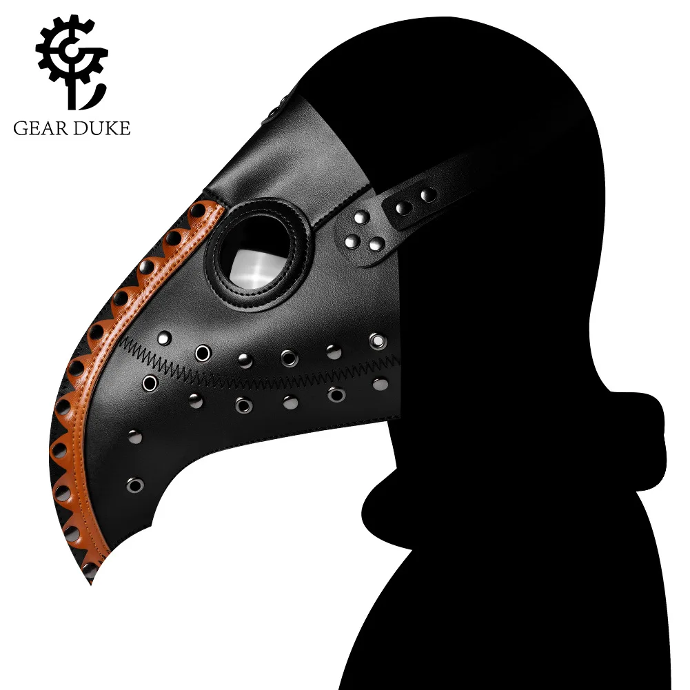

Gear Duke Long Beak Bird Full Mask Punk Style Faux Leather Bird Plague Doctor Cos Headgear Unisex Steampunk Carnival Cosplay