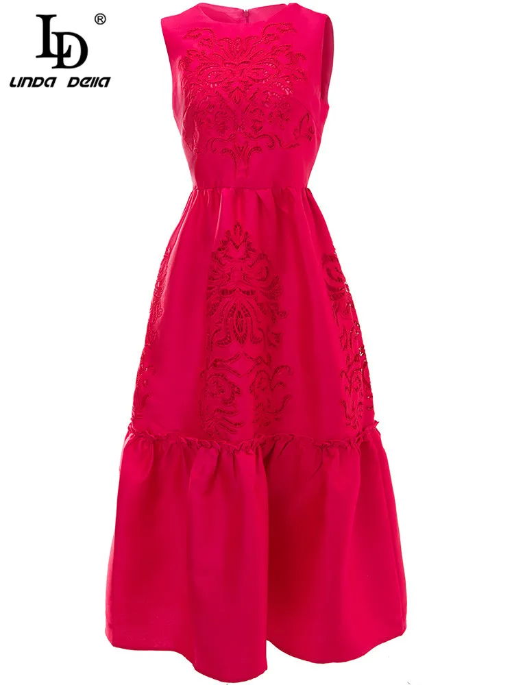 LD LINDA DELLA Fashion Runway Designer Summer Dress Women Sleeveless High waist Hollow Embroidery Solid Party Midi Dresses 
LD LINDA DELLA Fashion Runway Designer Summer Dress Women Sleeveless High waist Hollow Embroidery Solid Party Midi Dresses