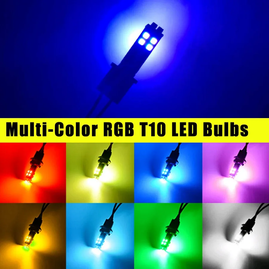 

1Set Car Multi-Color RGB 168 194 2835 W5W T10 LED Bulbs W/RF Remote Control for Car Parking Signal Lights Universal Accessories