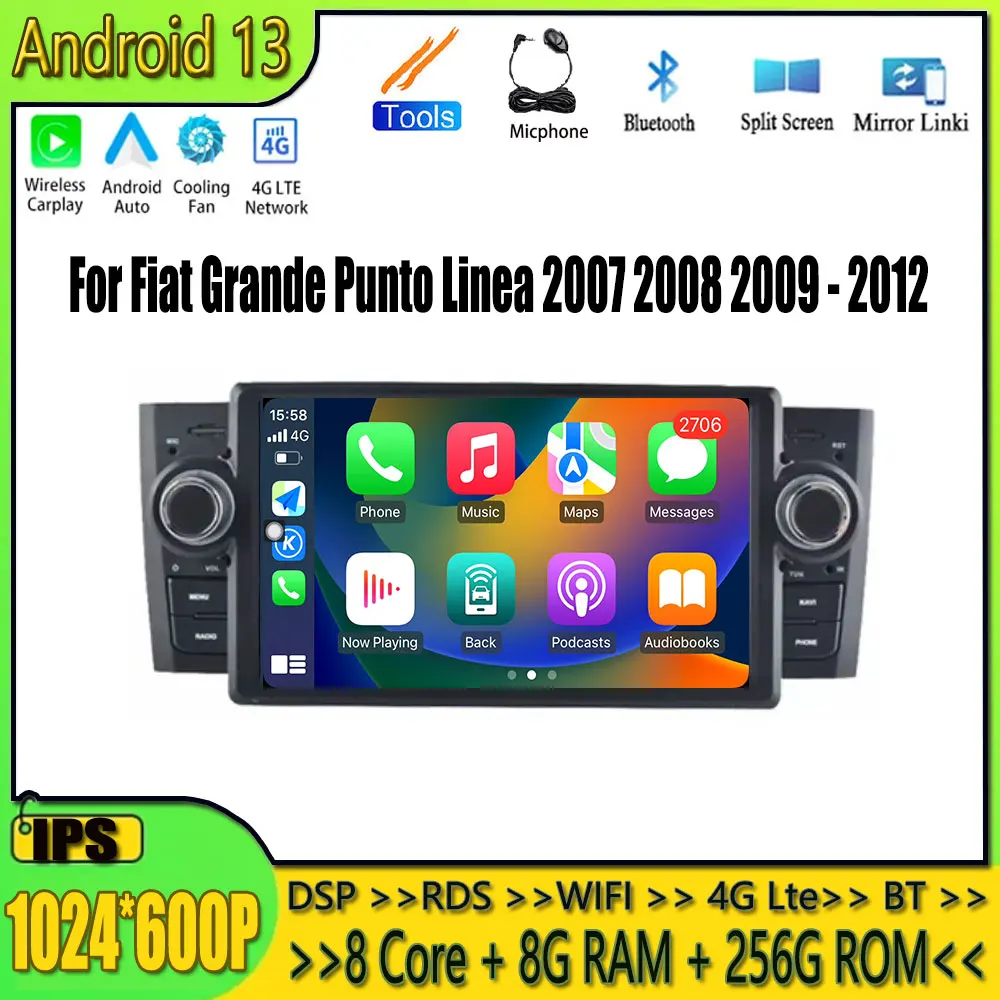 

7'' Android 13 GPS BT For Fiat Grande Punto Linea 2007 2008 2009 2010 2011 2012 Car Multimedia Player Carplay Radio Stereo Wifi