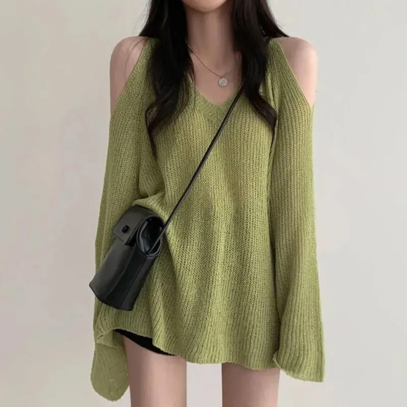 

DAYIFUN-Women's Hollow Out Knitted Pullovers Soft Slim Jumpers Gentle Sexy Loose Sweaters Tops Casual Fashion Spring Autumn