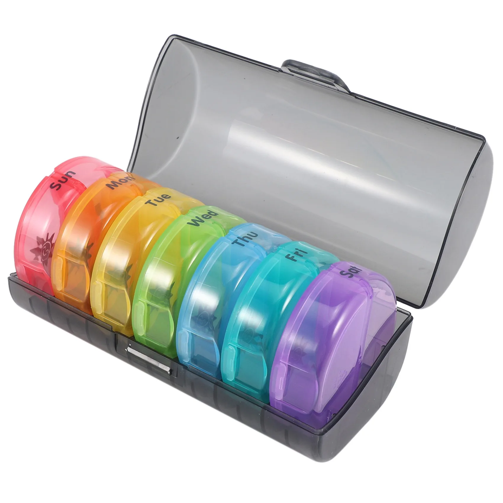 

Daily Pill Organizer (Twice-a-Day) - Weekly AM/PM Pill Box, Round Medicine Organizer, 7 Day Pill Container (Gray Box)