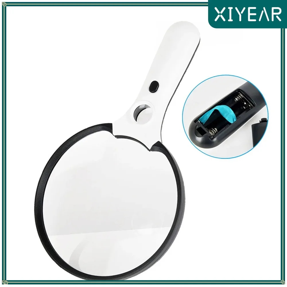 

Hand-held magnifying glass 10x 20x 45x 135mm magnifying glass with 3 light-emitting diode lights 1 UV lamp for reading books