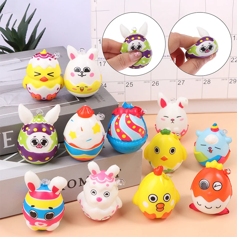 

6pcs Easter Bunny Eggs Cartoon Stress Relief Toys Kids Easter Party Gifts PU Foaming Egg Slow Rebound Toy