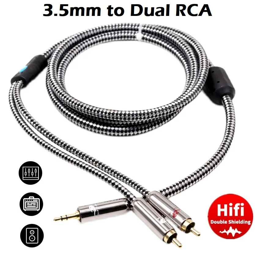 

1/8'' 3.5mm to 2 RCA Male Audio Cable for Speaker Amplifier Stereo Receiver HDTV Home Sound Systems Y Splitter Shielded Cords