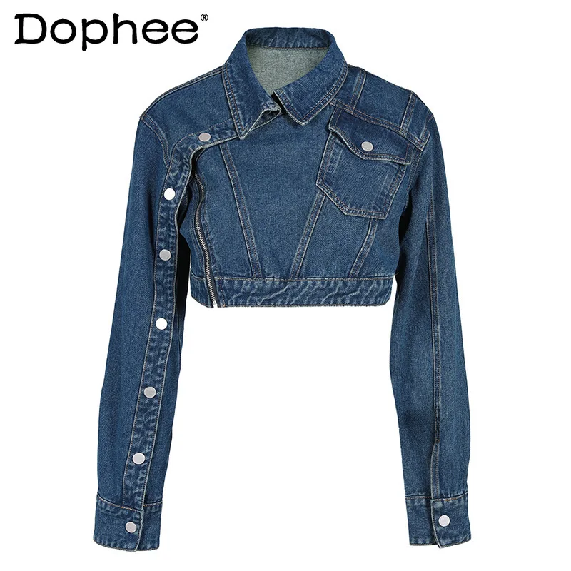 Retro Denim Coats Heavy Industry Design Diagonal Buckle Short Coat Autumn Personality Stitching Casual All-Matching Jeans Jacket
Retro Denim Coats Heavy Industry Design Diagonal Buckle Short Coat Autumn Personality Stitching Casual All-Matching Jeans Jacket