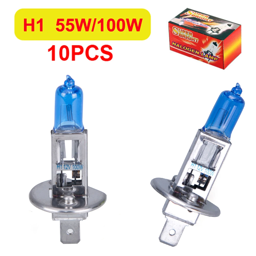 

10PCS 12V Halogen Bulb Super White Car Headlight Bulbs Lights Long Lasting Fog Lamp H1 55W/100W Halogen Headlight Bulb