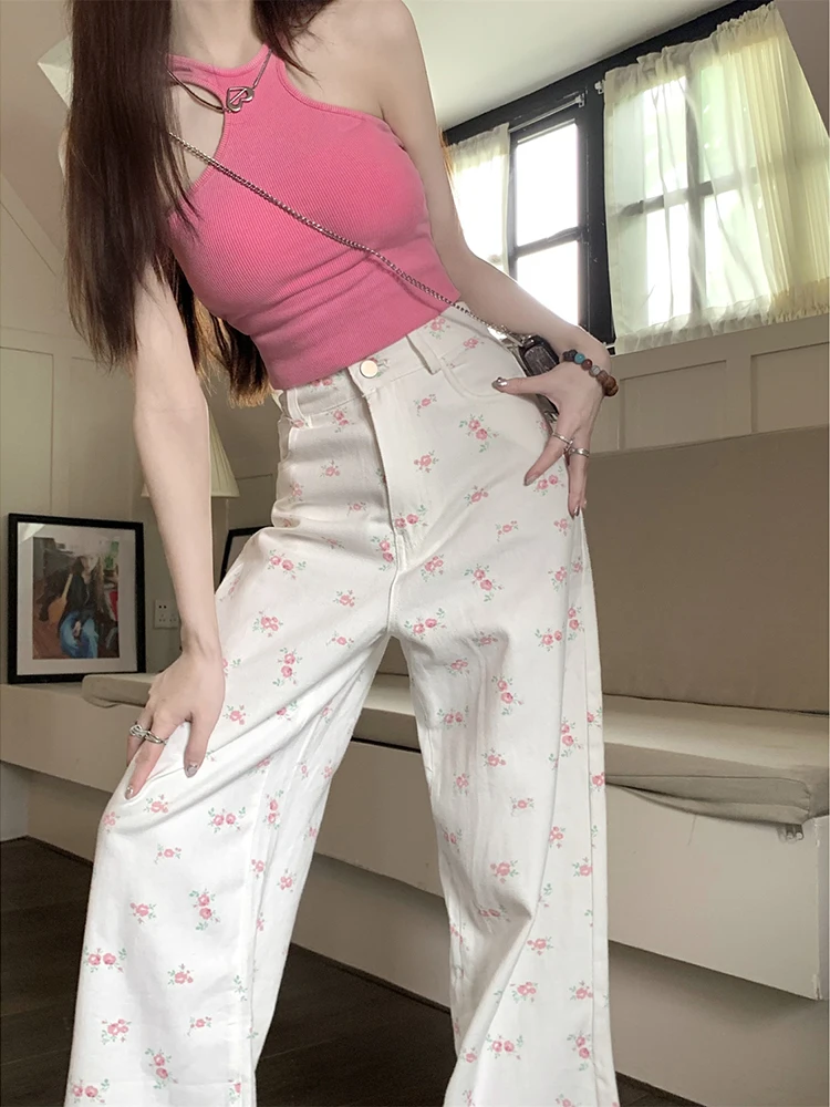 Chic Floral Printed Denim Pant Women Korean Fashion Sweet White High Waist Wide Leg Trouser Y2K Streetwear Straight Jeans Ladies
Chic Floral Printed Denim Pant Women Korean Fashion Sweet White High Waist Wide Leg Trouser Y2K Streetwear Straight Jeans Ladies
