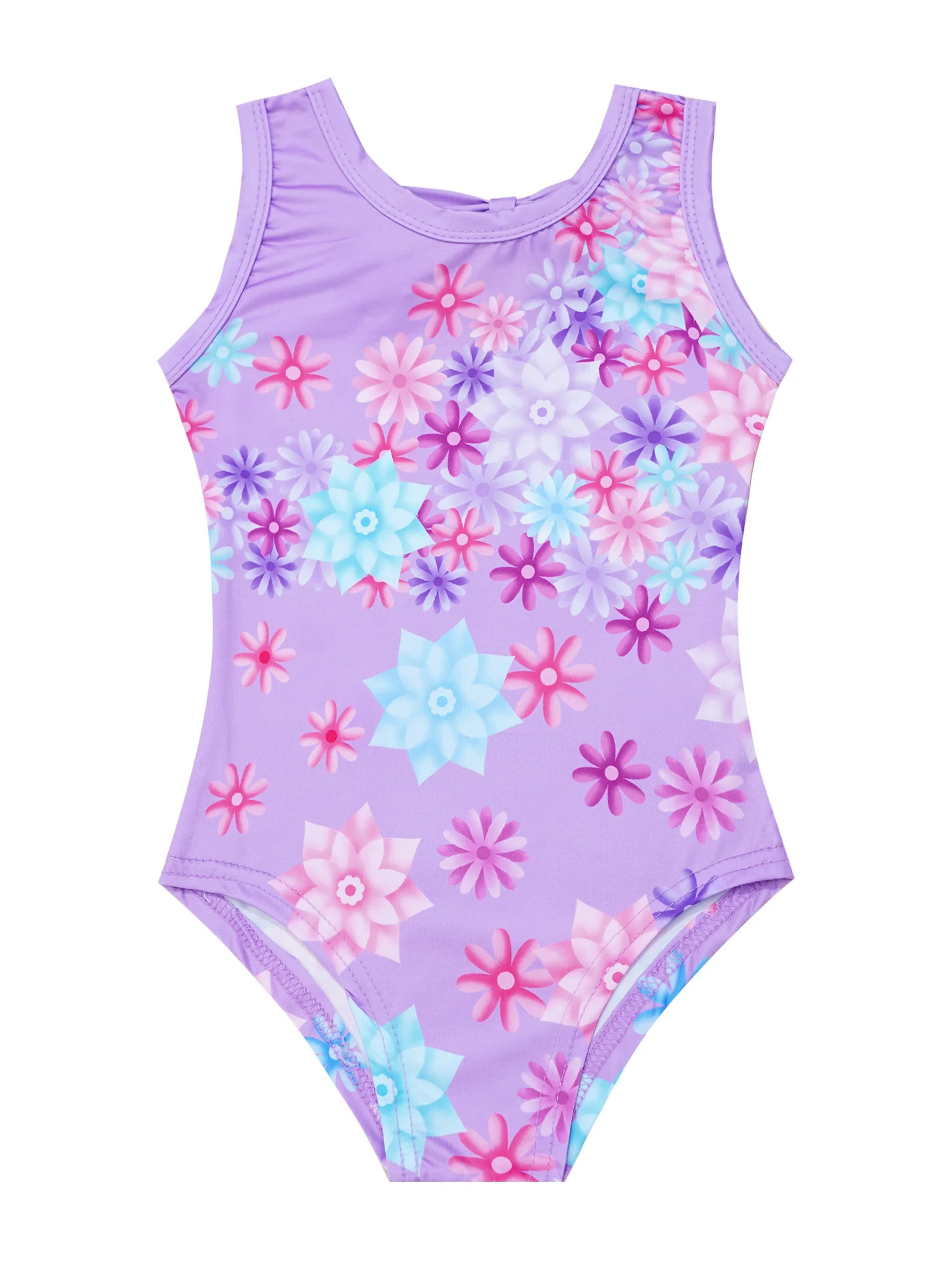 

Kids Girls Cartoon Print One-piece Swimsuit Sleeveless Floral Stripes Print Bow Cutout Back Swimming Bathing Jumpsuit Beachwear