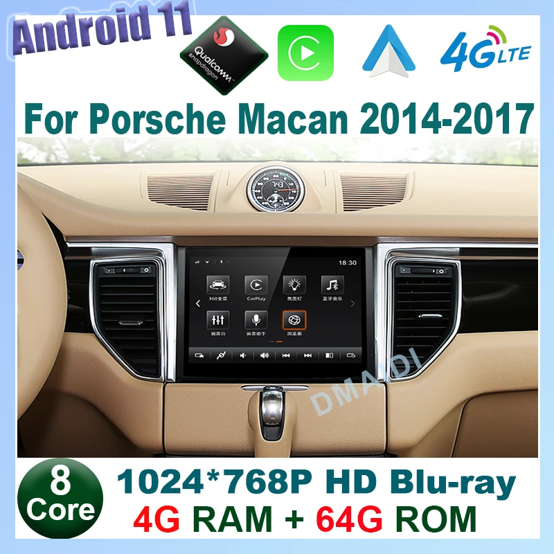 

Car Radio GPS for Porsche Macan 2014-2017 Snapdragon Android 11 8Core 4+64GB DVD Player with IPS HD Screen DSP 4G Carplay Auto