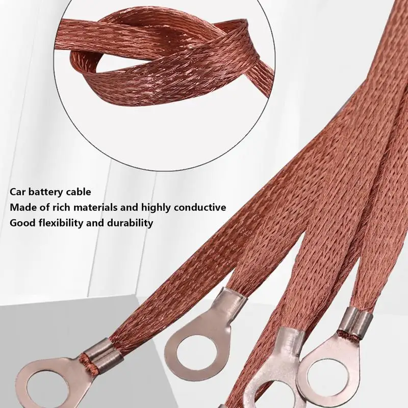 

Engine Braided Ground/Bonding Strap Cable Strip Protector Flexible Flat Braided Copper Ground Strap With Ring for Most Cars