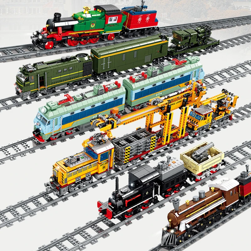 KAZI Electric Train series railway track laying machine engineering doll children's educational assembling toy building block |