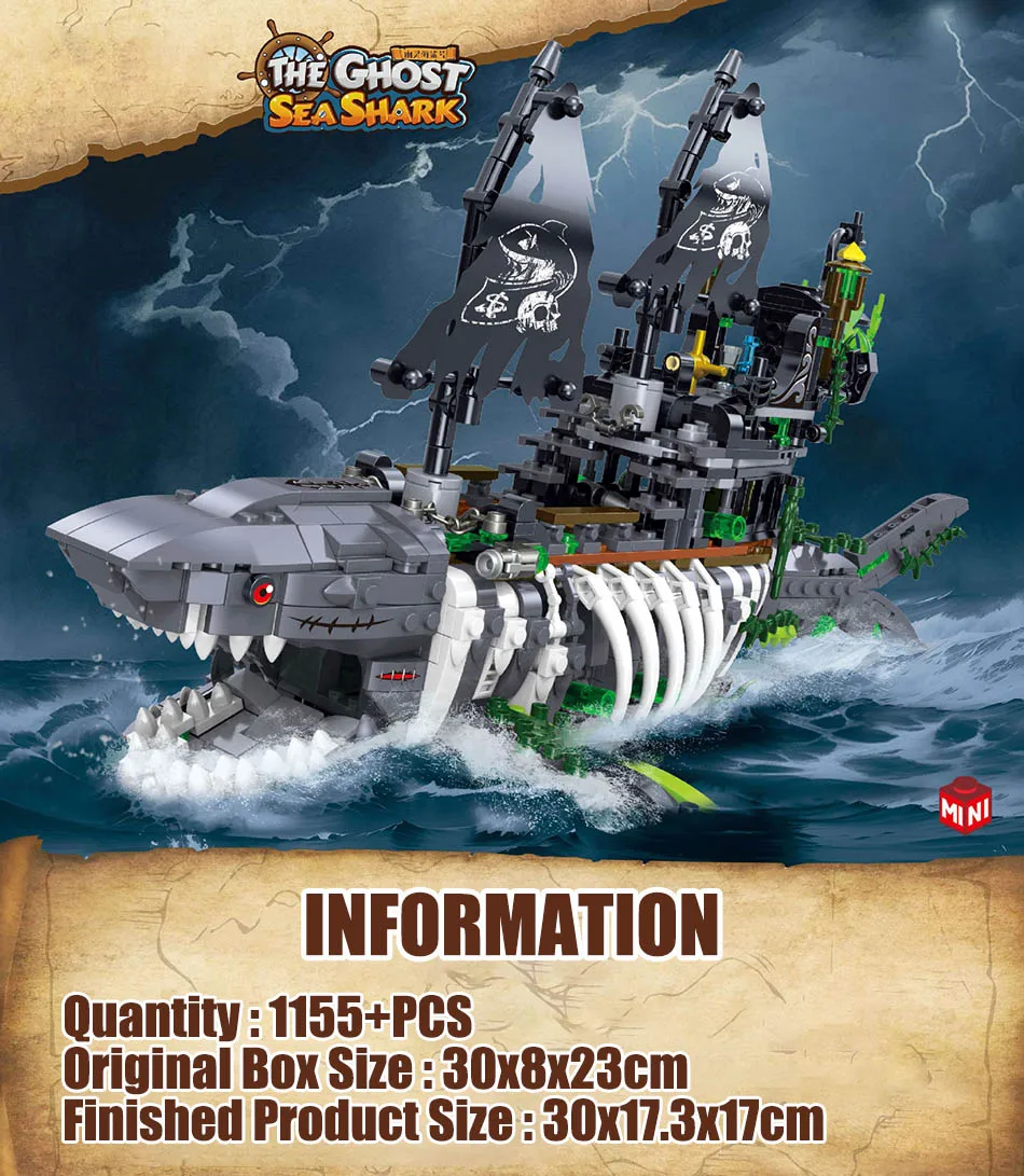 1155PCS MOC Creative Shark Skeleton Pirate Ship Model Micro Building Blocks Bricks Set Ghost Pirate Boat Kits Toys For Kids Gift 1155PCS MOC Creative Shark Skeleton Pirate Ship Model Micro Building Blocks Bricks Set Ghost Pirate Boat Kits Toys For Kids Gift