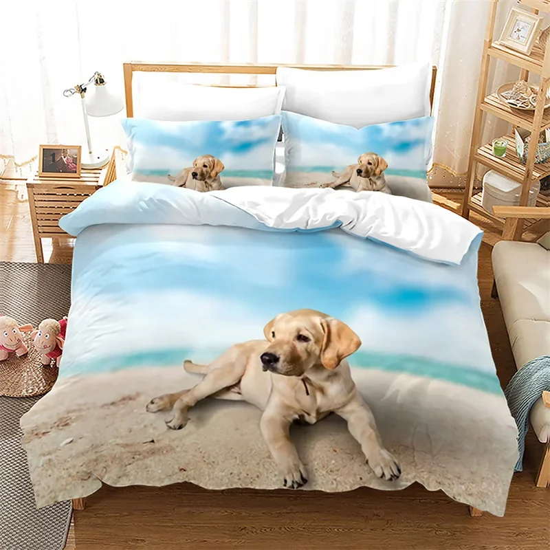 

3D Dog Duvet Cover Twin For Kids Boys Girls Room Microfiber Funny Pet Theme Animal Bedding Set Hawaiian Beach Dogs Quilt Cover