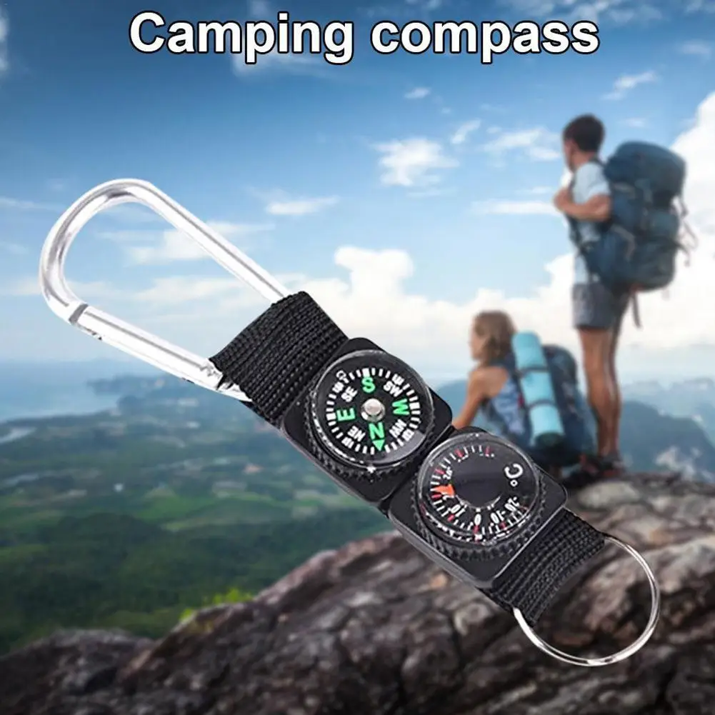 

Multifunction 3 In 1 Camping Climbing Hiking Mini Carabiner W Compass Hanger Tool Key Accessories Keychain Thermometer T0A8