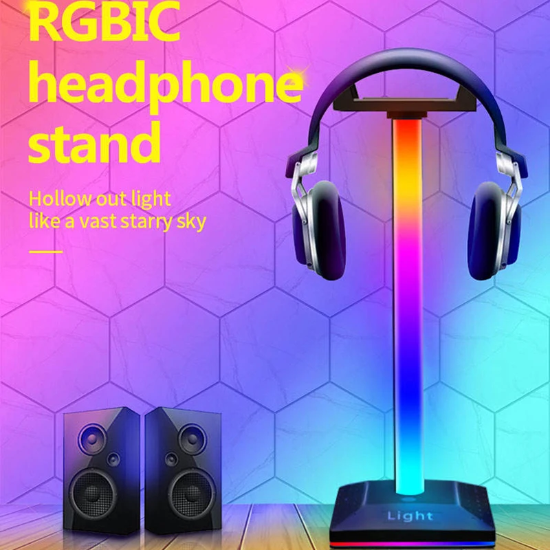 

RGB Desk Lamp Headphones Stand LED Strip Music Sound Control Pickup Rhythm Ambient Atmosphere Lamp Backlight Headset Holder