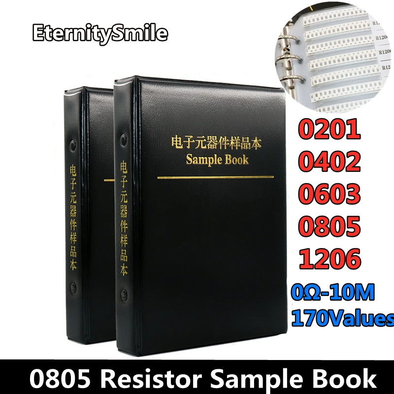 

8500Pcs Resistor SMD Series Sample Book 0805 Chip Resistor Assortment Kit 0201 0402 0603 1206 1% FR-07 SMT 170 Values 0R-10M