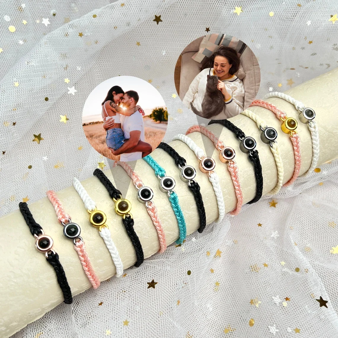

Custom Circle Picture Projection Bracelet Personalized Braided Rope Bracelet For Women Men Couples Anniversary Jewelry Gifts